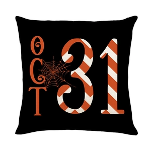 Halloween throw pillow cover featuring Oct 31 graphic and orange spider web design