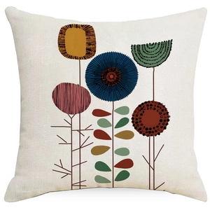Modern abstract geometric pillow cover with botanical pattern on linen textured fabric