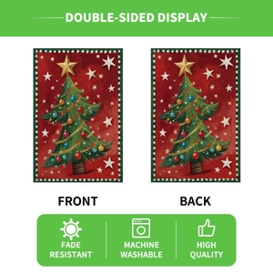 Double-sided Christmas garden flag with festive tree design, fade-resistant and washable