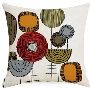 Close-up of abstract geometric throw pillow cover showing woven fabric texture and art