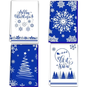 Set di 4 strofinacci da cucina natalizi in microfibra con motivi a fiocchi di neve e pini