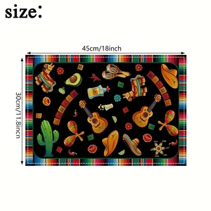 Detailoverzicht van Halloween placemat met Mexicaanse motieven en afmetingen