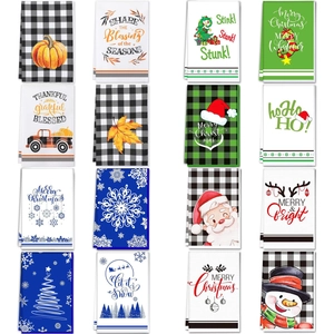 Asciugamani da Cucina Natalizi in Microfibra Con Stampa Babbo Natale e Pupazzo di Neve Canovacci Rustici Buffalo Plaid Decorazione Casa