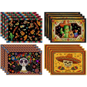 Halloween Dag van de Doden Placemats Polyester Schedel Cactus Print Tafelmatten Voor Eettafel Feest Thuis Decor