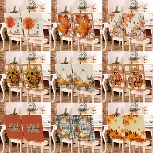 Thanksgiving Dining Chair Covers Pumpkin Maple Leaf Fall Harvest Chair Back Protectors Linen Printed Holiday Party Decor