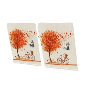 Two-piece Thanksgiving chair covers with autumn tree and red bicycle print design