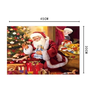 Detail showing 45cm x 30cm Christmas placemat with Santa Claus oil painting illustration