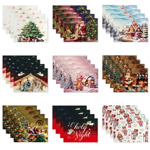 Christmas Placemat Waterproof Heat Resistant Linen Polyester Table Mat Santa Reindeer Patterns For Holiday Dining Table Decoration