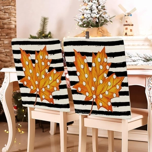 Lot de 2 housses de chaise de Thanksgiving avec feuilles d'érable et rayures noires