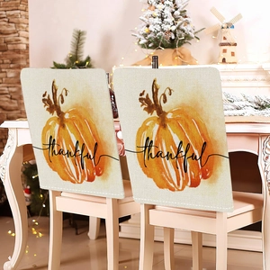 Housses de chaise de Thanksgiving avec motif citrouille et texte décoratif pour le salon