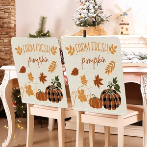 Housse de chaise avec citrouille et feuille d'érable pour décor de Thanksgiving