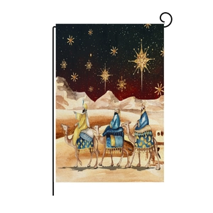 Christmas garden flag featuring Three Wise Men and Star of Bethlehem on a metal stand