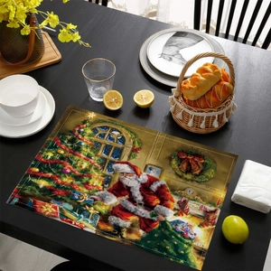 Close-up of Christmas placemat showing woven texture and festive Santa Claus design