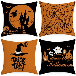 Halloween Linen Throw Pillowcase Pumpkin Ghost Witch Pattern For Sofa Living Room Decorative Cushion Cover Home Ornament