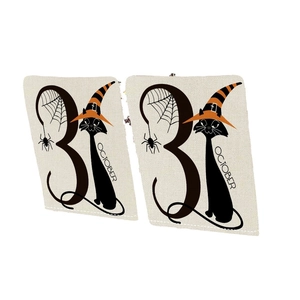 Halloween decorative chair cover with black cat witch hat and October 31 pattern