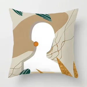 Close-up of abstract silhouette pattern on square canvas sofa pillow cover