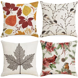Nordic Autumn Leaves Birds Pattern Linen Cushion Covers Nordic Style Decorative Square Pillowcase For Sofa Living Room Home Decor