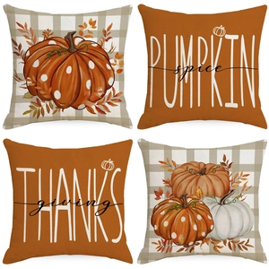 Thanksgiving Pumpkin Spice Throw Pillow Case Autumn Decorative Linen Cushion Cover Farmhouse Buffalo Plaid Sofa Home Decor Pillowcase