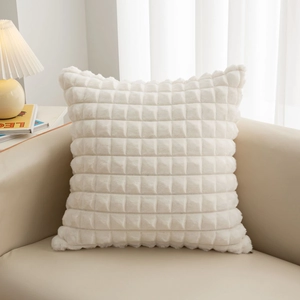 Weißes Plüsch Waffel Kissen für gemütliche Wohnzimmer Sofa Dekoration, weicher Bezug.