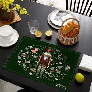 Christmas nutcracker placemat with Merry Christmas print on dark green background for dining table