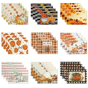 Thanksgiving Autumn Harvest Pumpkin Maple Leaf Placemats Polyester Heat Resistant Table Mats For Kitchen Dining Room Decor
