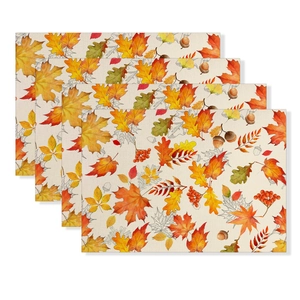 Set of 4 heat-resistant autumn placemats with colorful pumpkin and maple leaf prints