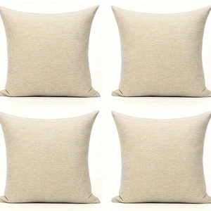 Set of 4 square linen decorative pillow covers in neutral beige for home sofa decor