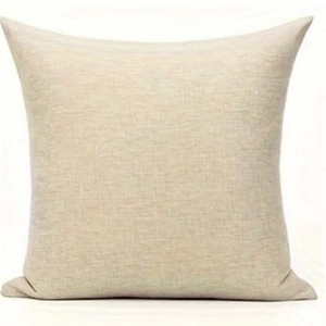 Square beige linen throw pillow cover with natural woven texture on a white background
