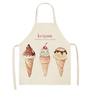 Waterproof cotton linen apron with cute watercolor ice cream print for kitchen cooking