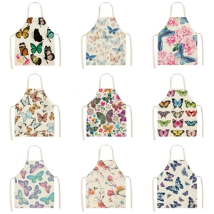 Butterfly Floral Linen Blend Apron Sleeveless Kitchen Cooking Gardening Bib for Women Kids Vintage Protective Apron