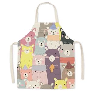Waterproof cartoon bear kitchen apron with adjustable neck strap and beige canvas fabric