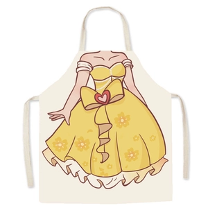 Cartoon princess style linen cooking apron for women featuring yellow Belle dress design