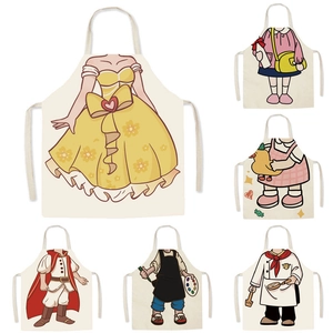 Fashionable Cartoon Pattern Parent-Child Linen Blend Apron Sleeveless Kitchen Cooking Painting Bib For Adults And Kids