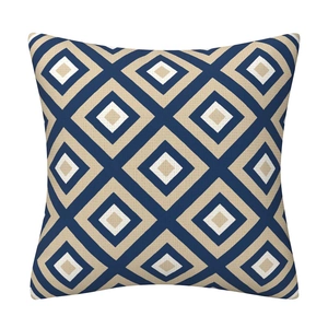Nordic geometric navy blue linen throw pillow cover with a minimalist diamond pattern