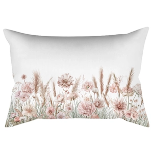 Minimalist white rectangular pillow cover with soft pink floral watercolor pattern