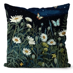Detailed close-up showing canvas texture and starry floral pattern on square pillowcase