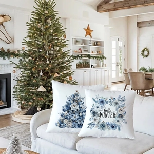 Blue snowflake and reindeer Christmas pillow covers set for winter home decor style