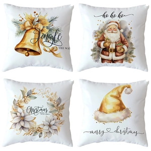 Christmas Pillowcase Watercolor Santa Claus Snowman Reindeer Pattern Plush Cushion Cover Festive Home Sofa Throw Pillowcase