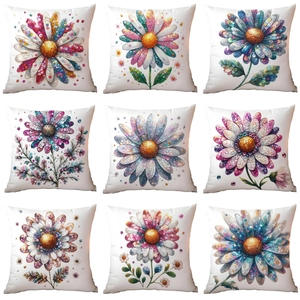 Luxurious Short Plush Daisy Floral Print Pillowcase Soft Artistic Flower Sofa Cushion Cover For Living Room Home Decor