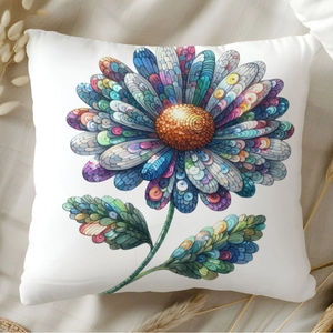 Daisy flower pattern throw pillow cover with colorful digital art for sofa decor
