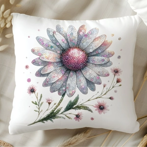 Sparkling daisy flower print pillow cover for sofa decor in premium luxury style