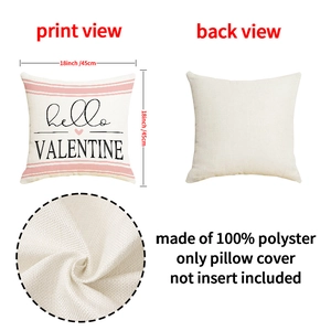 Detailed views of linen-textured Valentine's Day pillow cover with heart pattern