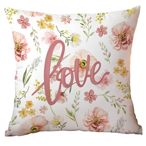 Easter decorative pillow case with cute pink LOVE letters and floral watercolor design