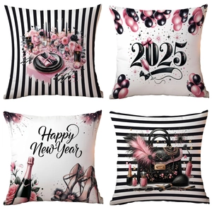 2025 Happy New Year Cushion Cover Soft Plush Decorative Square Pillow Case For Sofa Home Fashion Print Celebration