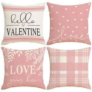 Valentine Day Pillowcase Heart Pattern Polyester Decorative Throw Pillow Cover For Sofa Living Room Love Theme Pink White
