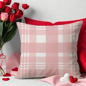 Pink and white checkered linen pillow cover for Valentine's Day sofa decoration