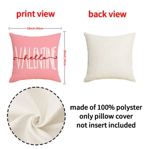Detail of Valentine pillow cover fabric texture and front-back view with hello lettering