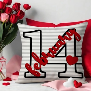 Valentine's Day pillowcase featuring February 14th date design with a red heart on stripes