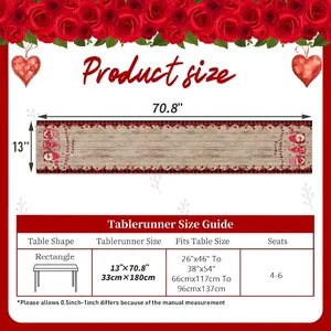 Valentine's Day table runner size guide 13x70.8 inch with red gnome and rose design