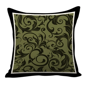 Nordic luxury square cushion cover with green damask patterns and black border design